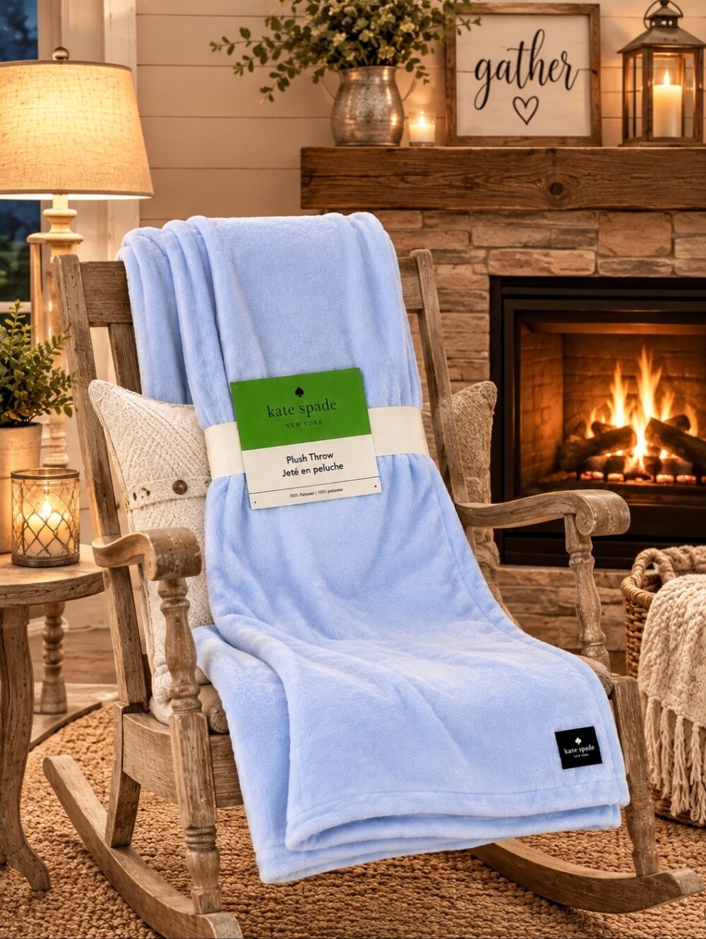 kate spade Light Blue Plush Throw Blanket